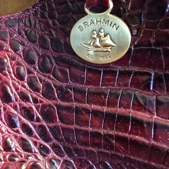 Brahmin Burgundy Crocodile Embossed Shoulder Bag - Picture 3 of 4